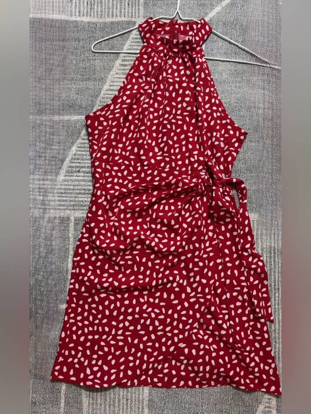 Women’s Halter Red Printed Halter Dress with Side Tie